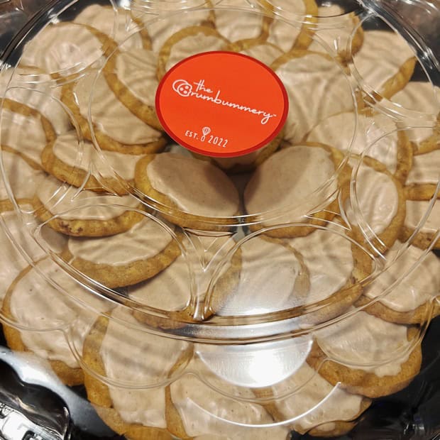 Frosted sugar cookies in tray